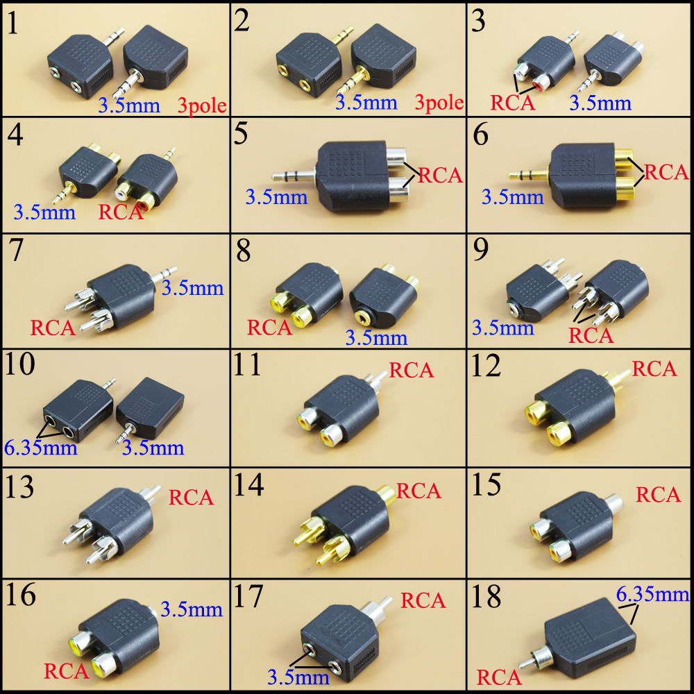 Earphone Splitter Jack - Adaptateur audio stéréo AV 3,5 mm/6,35